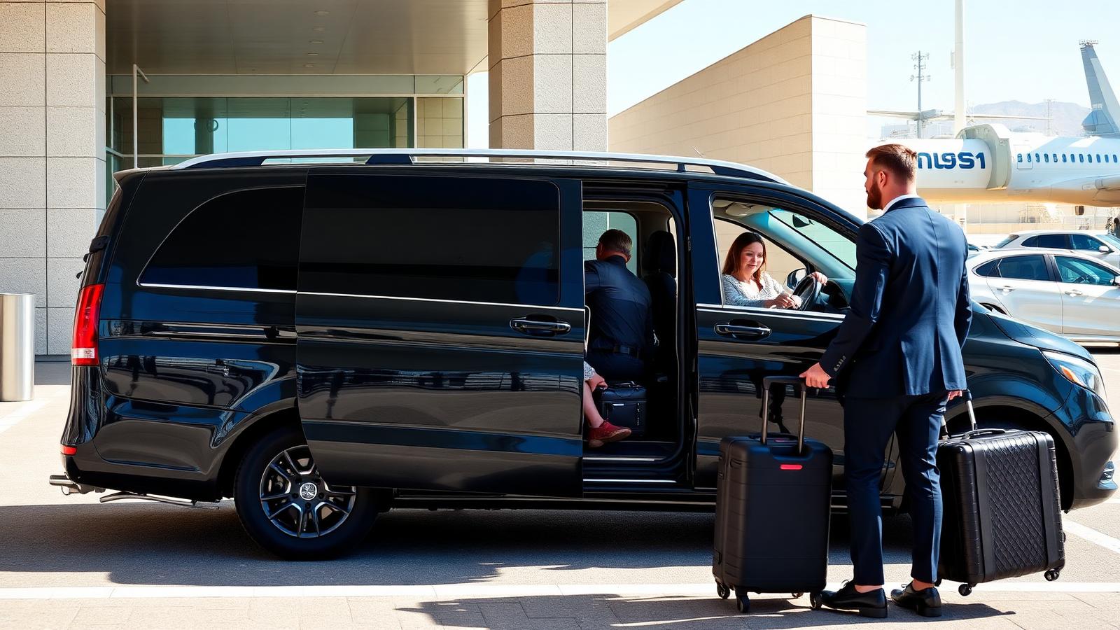 Van transfer με αποσκευές από το αεροδρόμιο